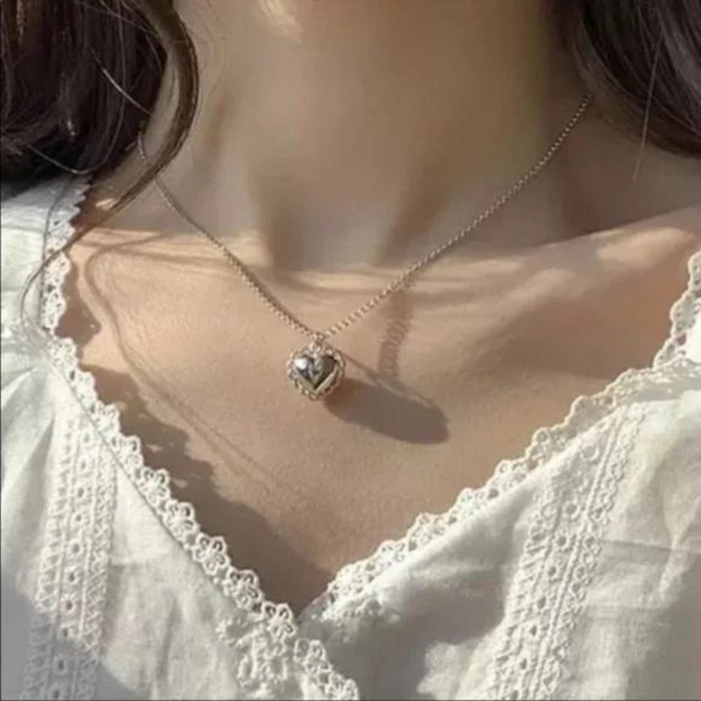 925 STERLING SILVER LACE HEART NECKLACE, NICE NECKLACE, CUTE NECKLACE - Picture 3 of 6